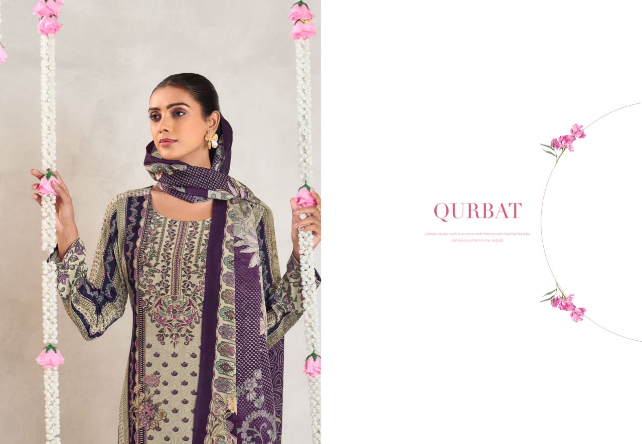 Qurbat 8044 Simar Natural Crape Pant Style Suits Wholesale