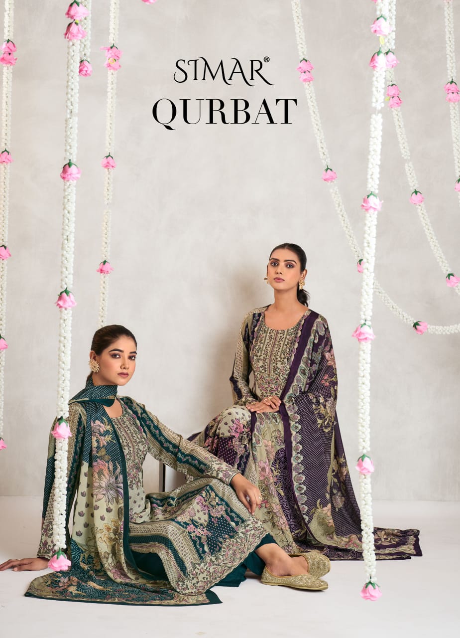 Qurbat 8044 Simar Natural Crape Pant Style Suits Wholesale