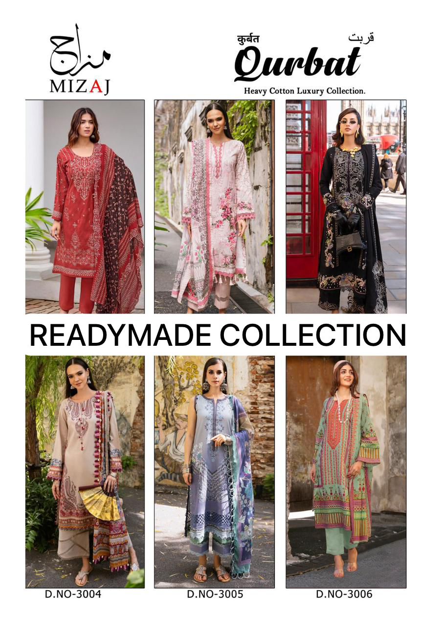Qurbat Vol 3 Heavy Cotton Luxury Collection Mizaj Karachi Readymade Suits Wholesale Price
