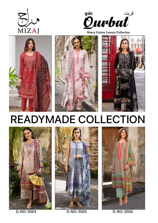 Qurbat Vol 3 Heavy Cotton Luxury Collection Mizaj Karachi Readymade Suits Wholesale Price