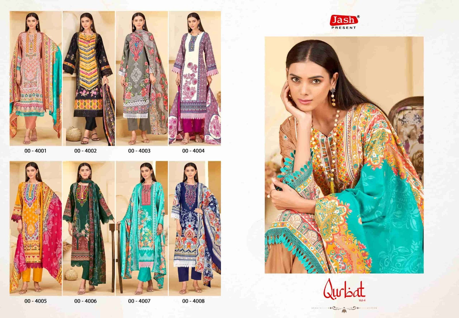 Qurbat Vol 4 Jash Cotton Karachi Salwar Suits Wholesale Rate