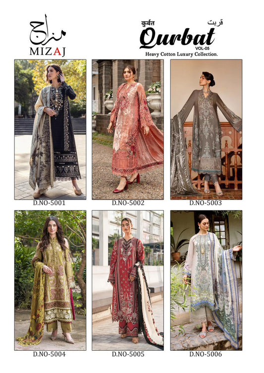 Qurbat Vol 5 Heavy Cotton Luxury Collection Mizaj Karachi Salwar Suits Exporter