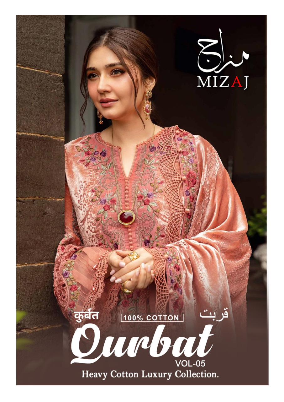 Qurbat Vol 5 Heavy Cotton Luxury Collection Mizaj Karachi Salwar Suits Exporter