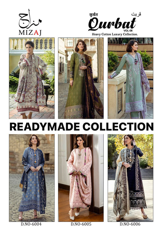 Qurbat Vol 6 Heavy Cotton Luxury Collection Mizaj Karachi Readymade Suits Manufacturer