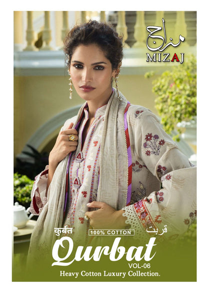 Qurbat Vol 6 Heavy Cotton Luxury Collection Mizaj Karachi Salwar Suits Wholesale Price