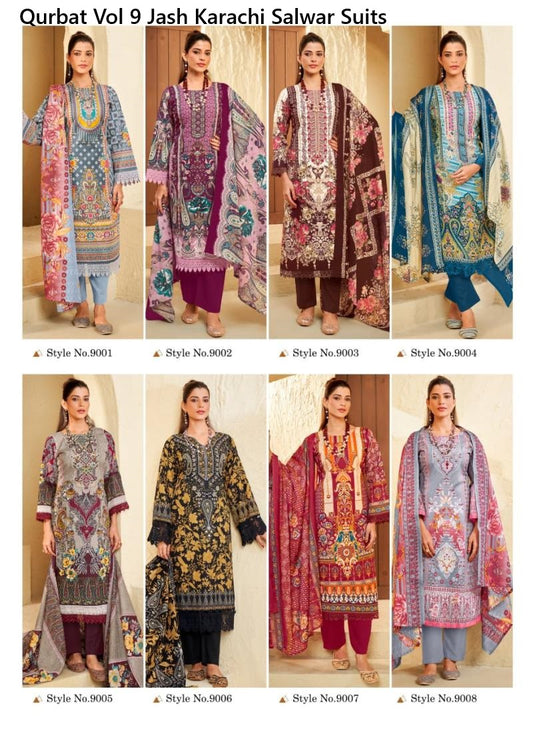 Qurbat Vol 9 Jash Cotton Karachi Salwar Suits Supplier Gujarat