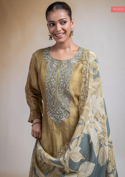Qurveen Naariti Tussar Silk Pant Style Suits Manufacturer India