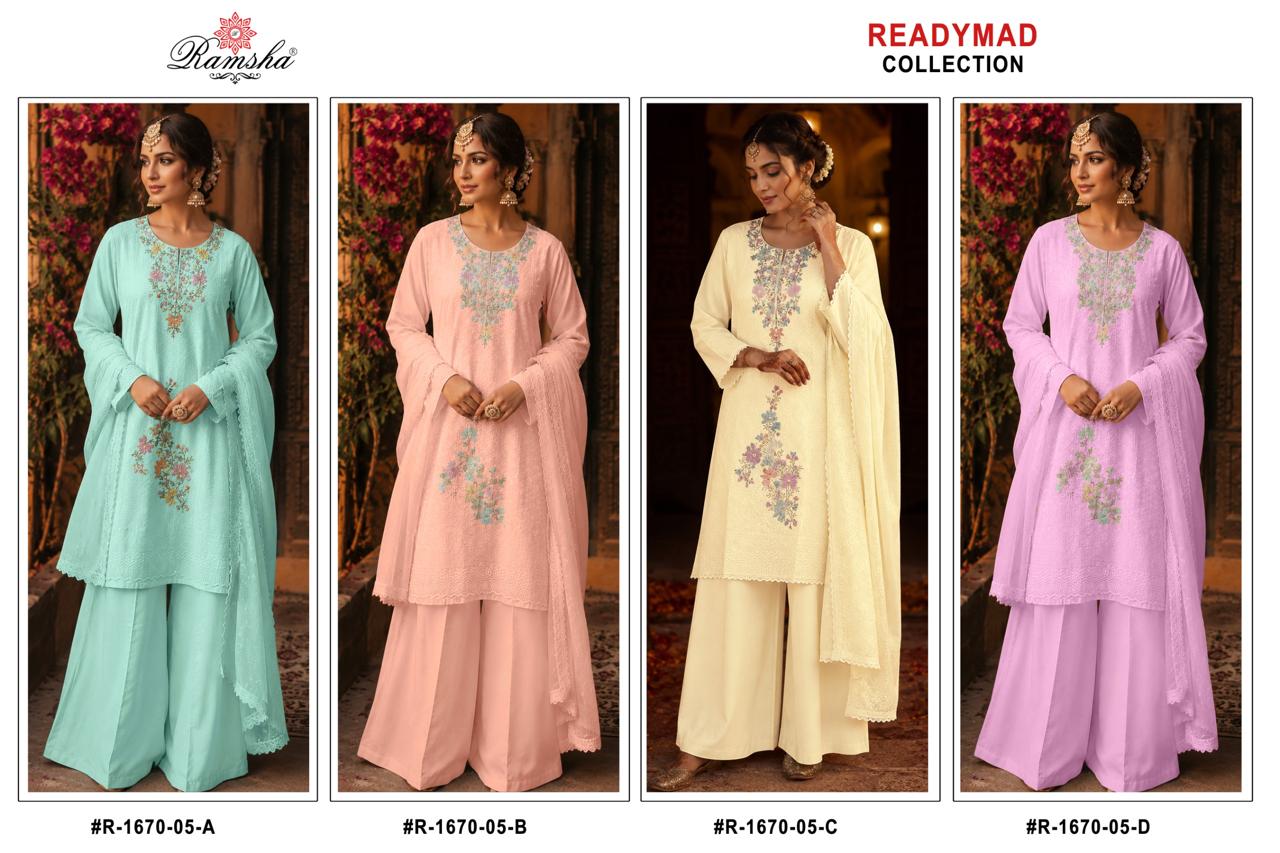 R-1670-05 Ramsha Cotton Pakistani Readymade Suits Wholesale