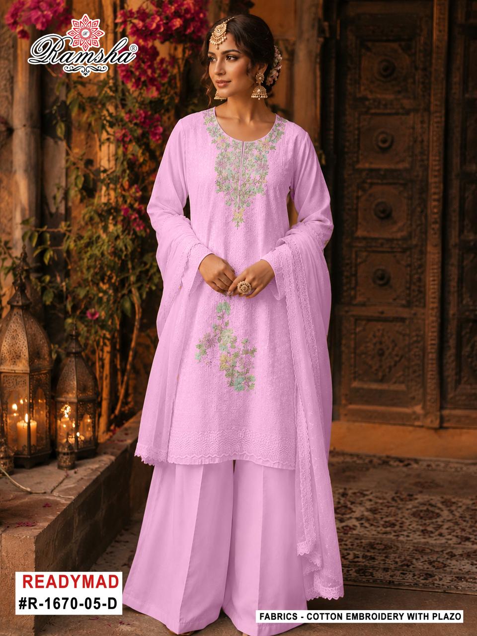 R-1670-05 Ramsha Cotton Pakistani Readymade Suits Wholesale