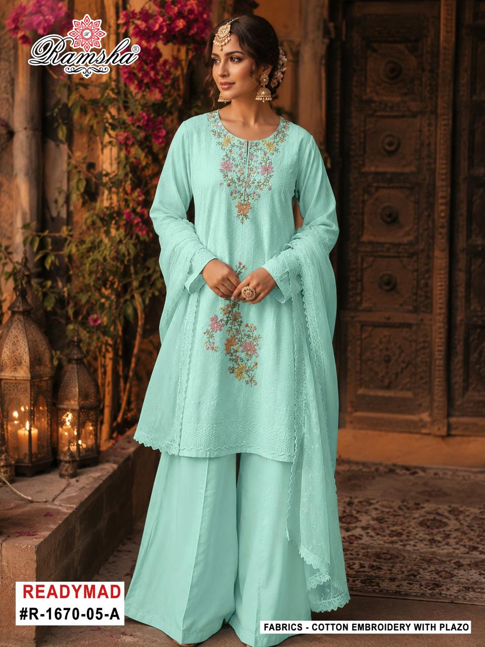 R-1670-05 Ramsha Cotton Pakistani Readymade Suits Wholesale