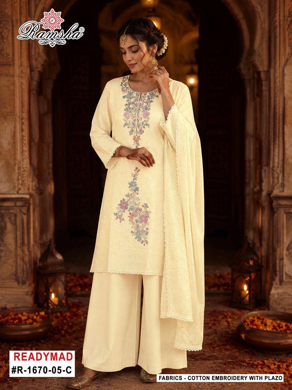R-1670-05 Ramsha Cotton Pakistani Readymade Suits Wholesale