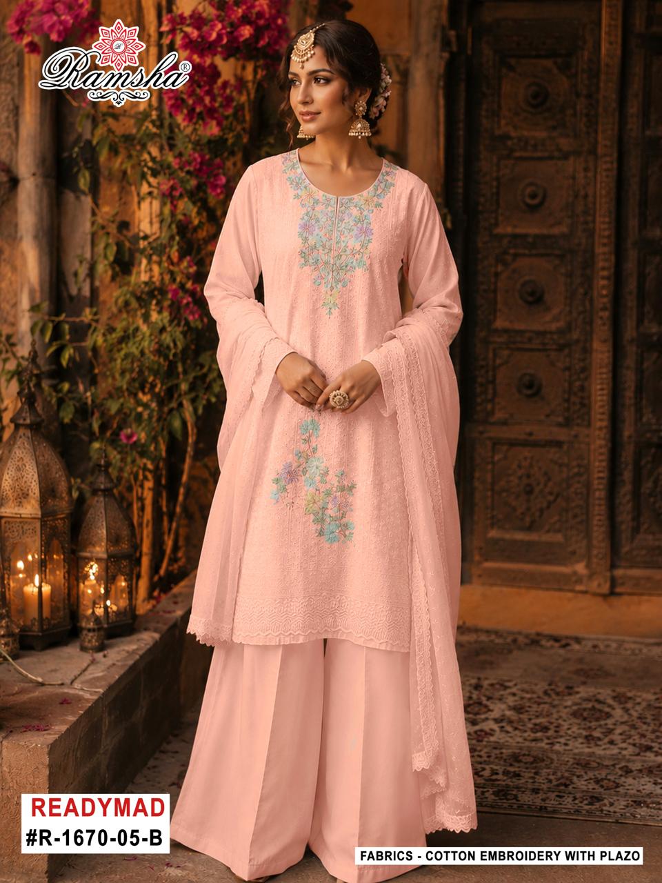 R-1670-05 Ramsha Cotton Pakistani Readymade Suits Wholesale