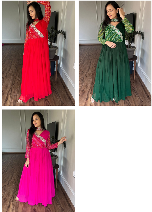 R058 Ruc Fox Georgette Gown Dupatta Set Wholesale