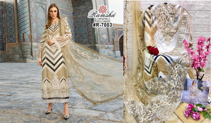 R 7002-7003 Ramsha Cambric Cotton Pakistani Patch Work Suits