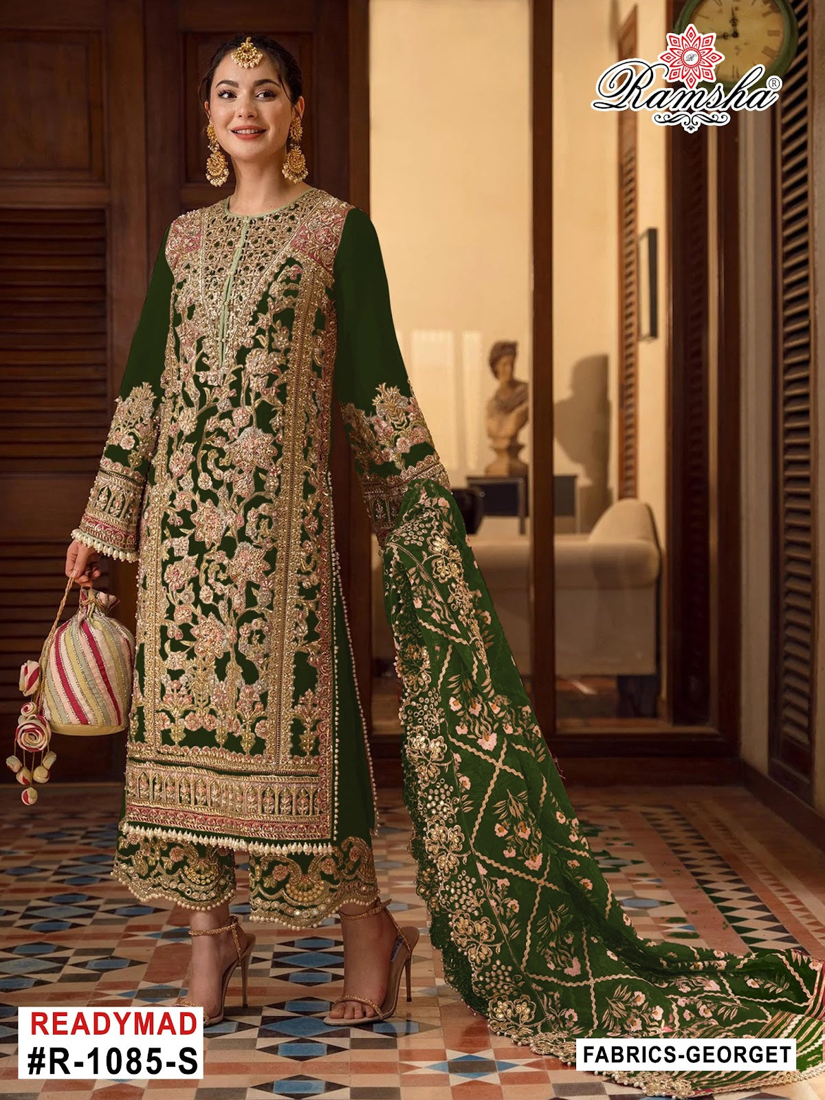 R 1085 Stuv Ramsha Georgette Pakistani Readymade Suits Supplier Ahmedabad