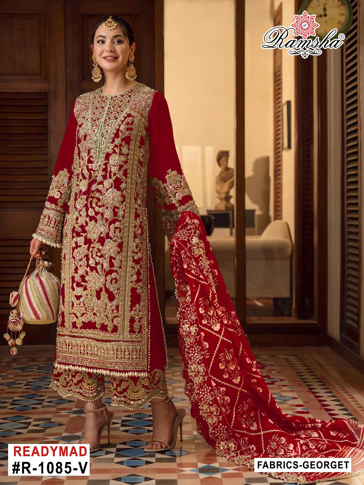 R 1085 Stuv Ramsha Georgette Pakistani Readymade Suits Supplier Ahmedabad