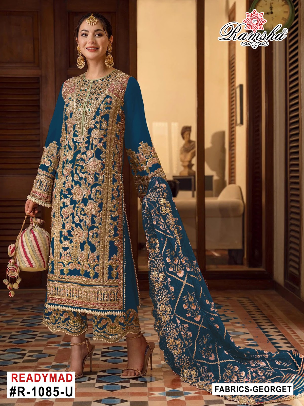 R 1085 Stuv Ramsha Georgette Pakistani Readymade Suits Supplier Ahmedabad