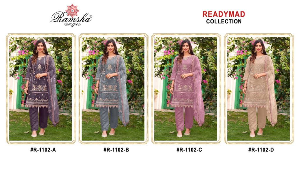 R 1102 Ramsha Organza Pakistani Readymade Suits Wholesaler Ahmedabad