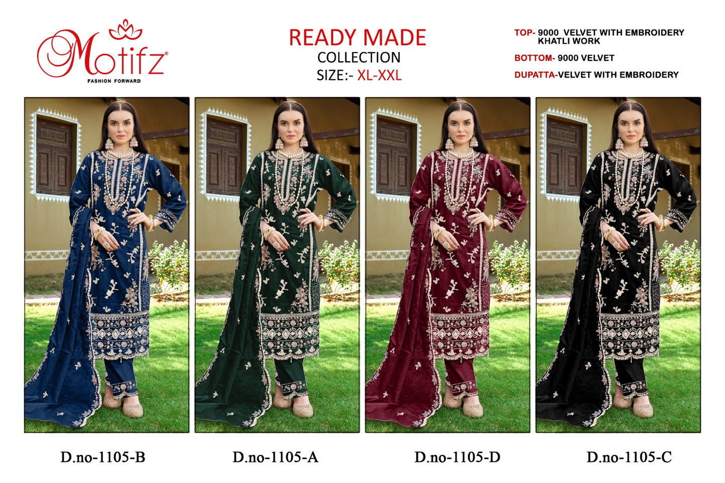 R 1105 Motifz Readymade Velvet Suits Wholesaler India