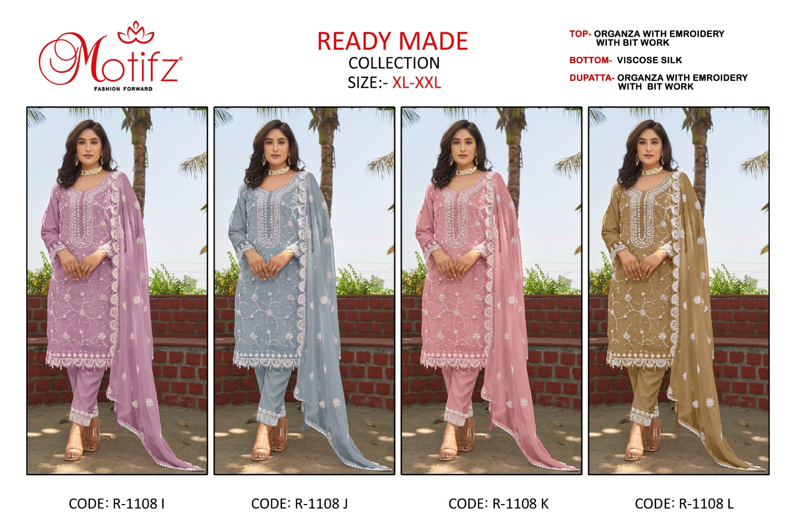 R 1108 Ijkl Motifz Organza Pakistani Readymade Suits Wholesale Price