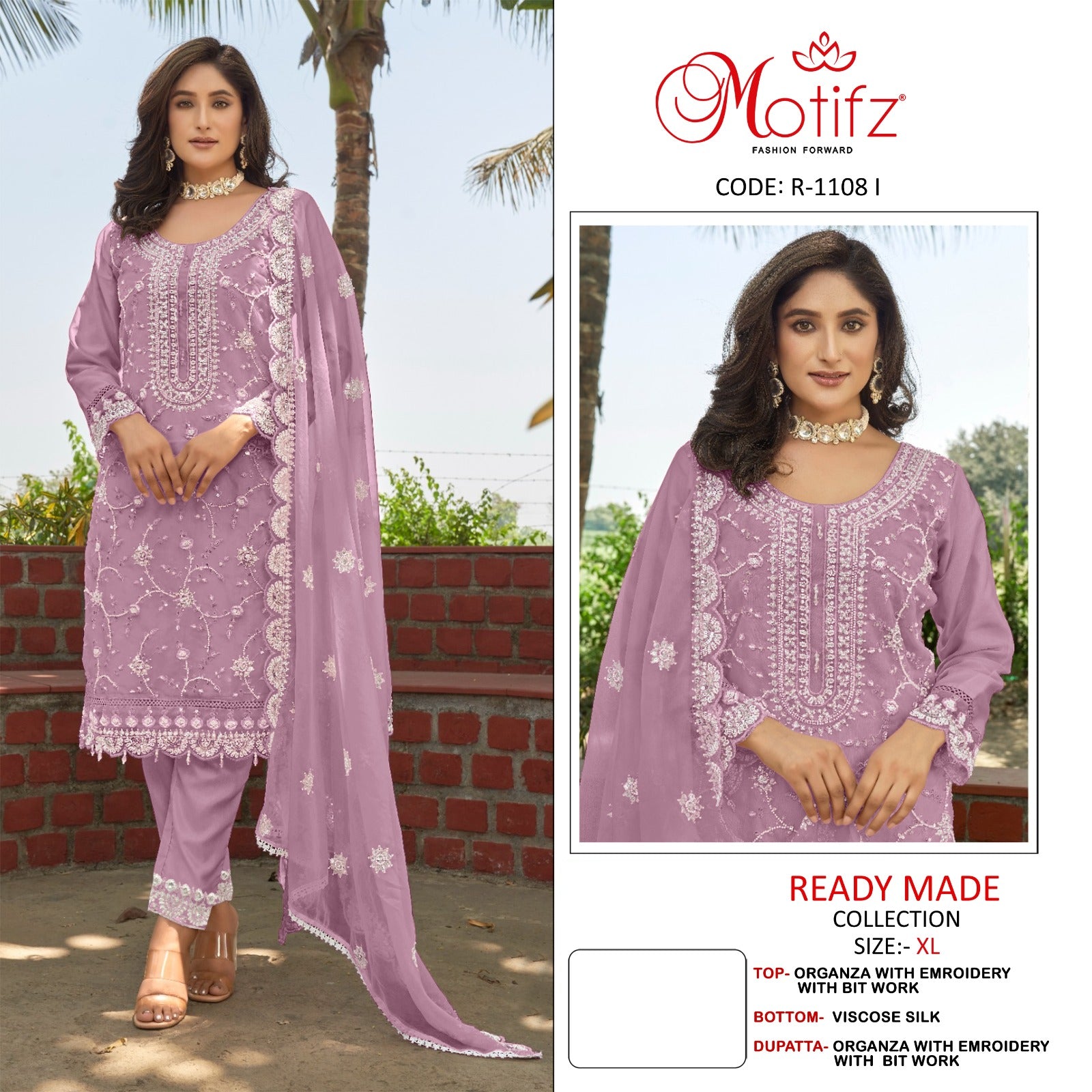 R 1108 Ijkl Motifz Organza Pakistani Readymade Suits Wholesale Price
