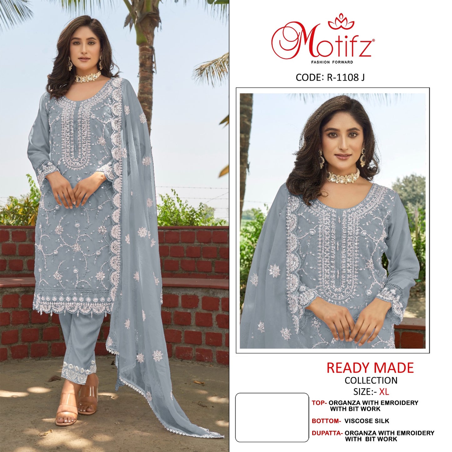 R 1108 Ijkl Motifz Organza Pakistani Readymade Suits Wholesale Price