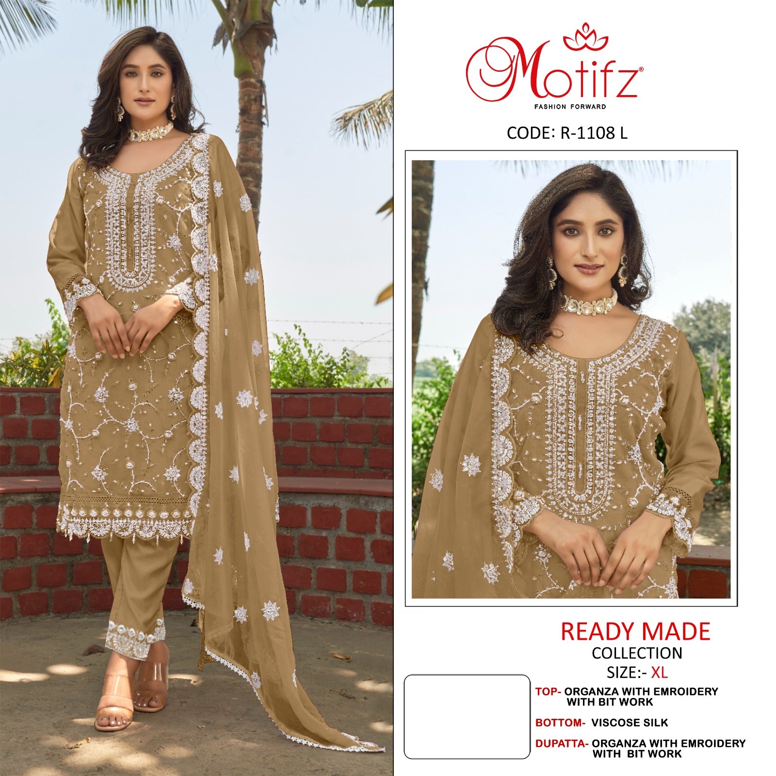 R 1108 Ijkl Motifz Organza Pakistani Readymade Suits Wholesale Price