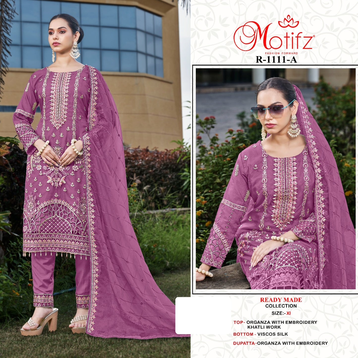 R 1111 Motifz Organza Pakistani Readymade Suits Wholesale