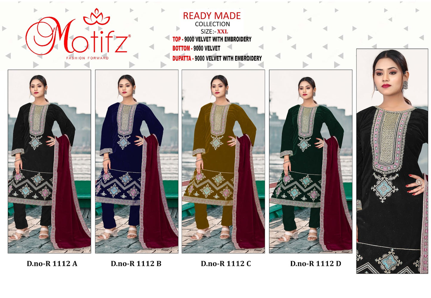 R 1112 Motifz Readymade Velvet Suits Exporter India