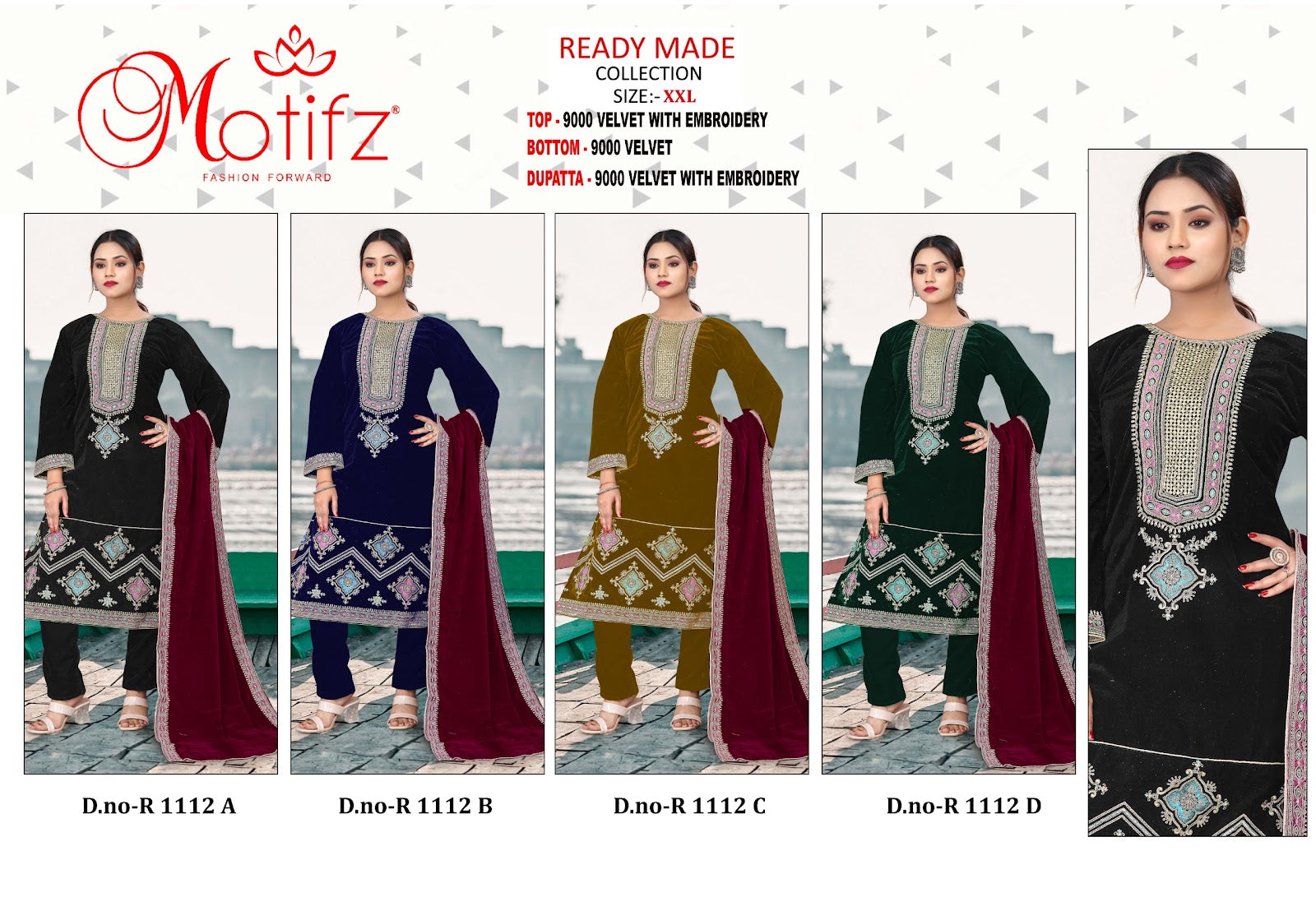 R 1112 Motifz Readymade Velvet Suits Exporter India