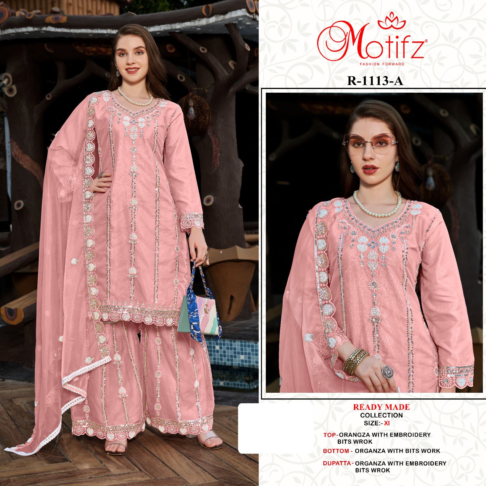 R 1113 Motifz Organza Pakistani Readymade Suits Exporter Ahmedabad