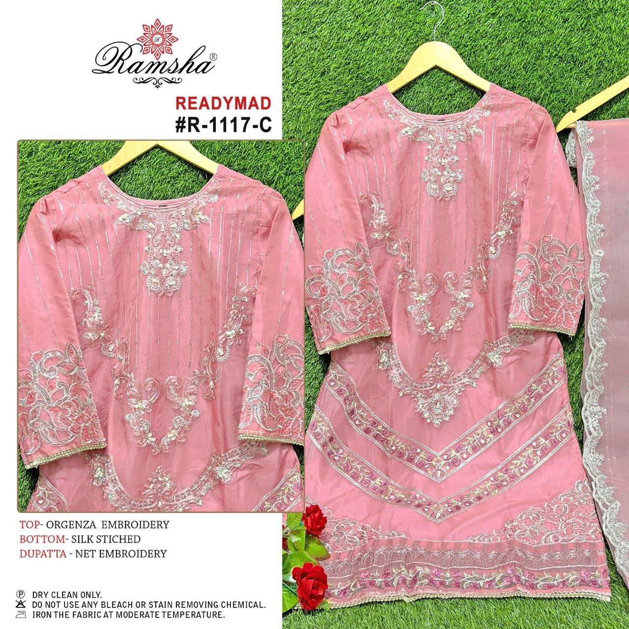 R 1117 Ramsha Organza Pakistani Readymade Suits Wholesaler India