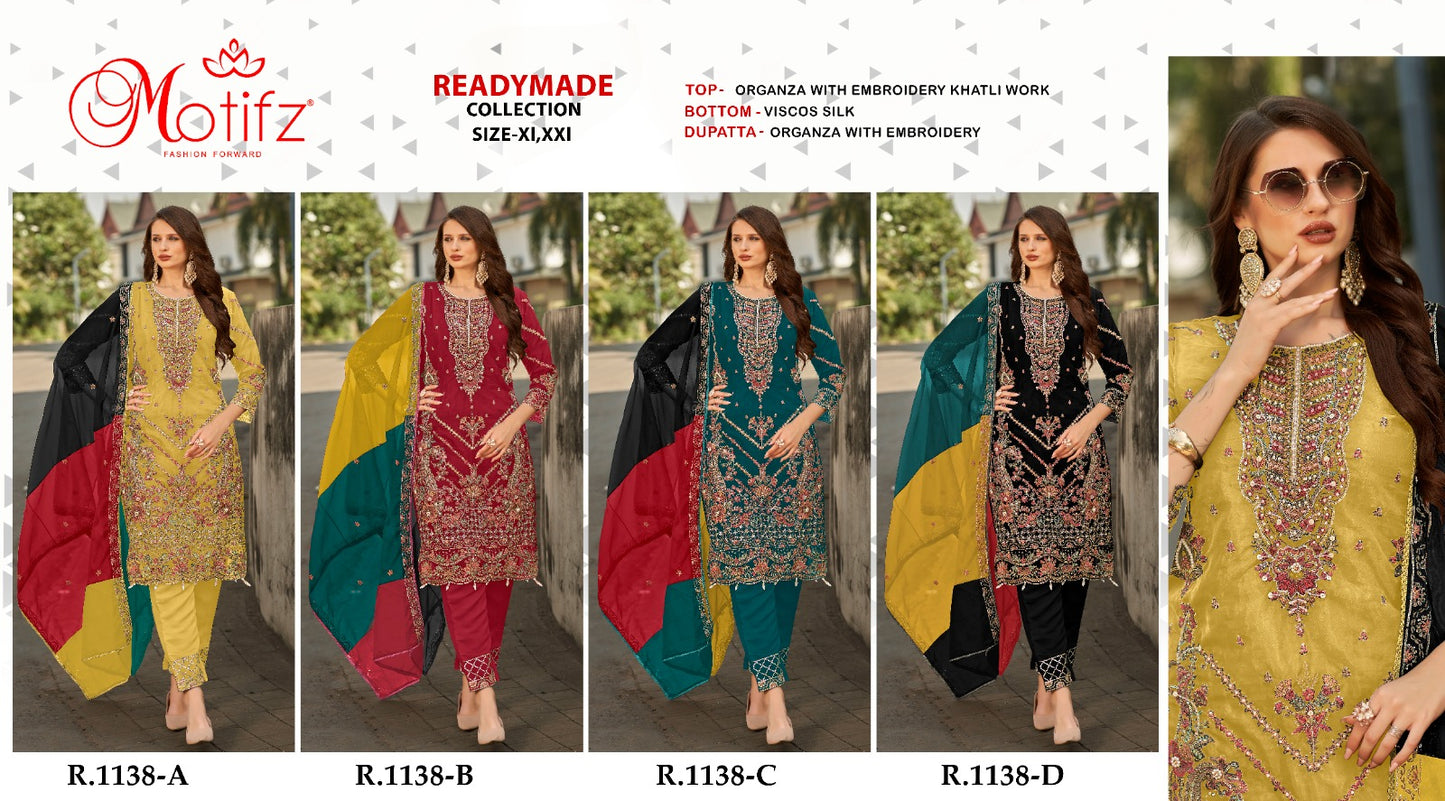 R 1138 Motifz Organza Pakistani Readymade Suits Supplier Ahmedabad