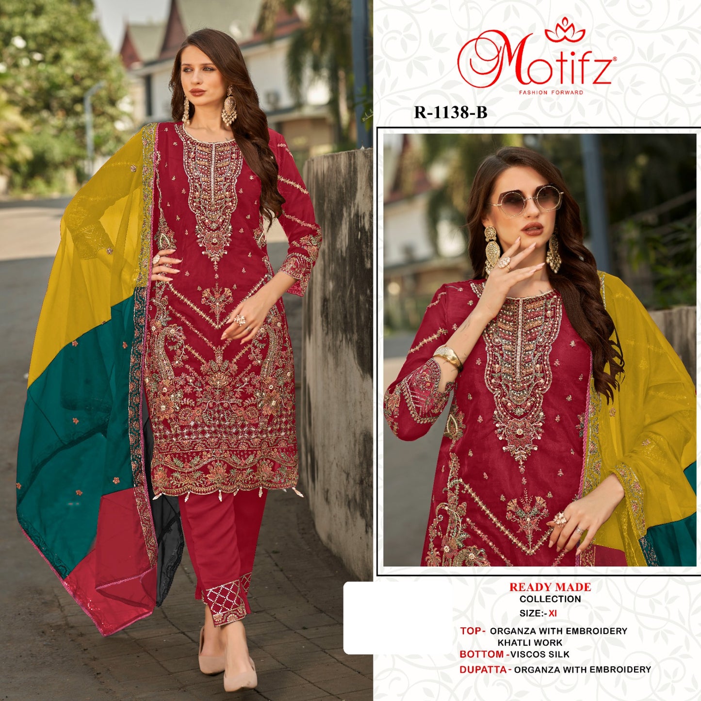 R 1138 Motifz Organza Pakistani Readymade Suits Supplier Ahmedabad