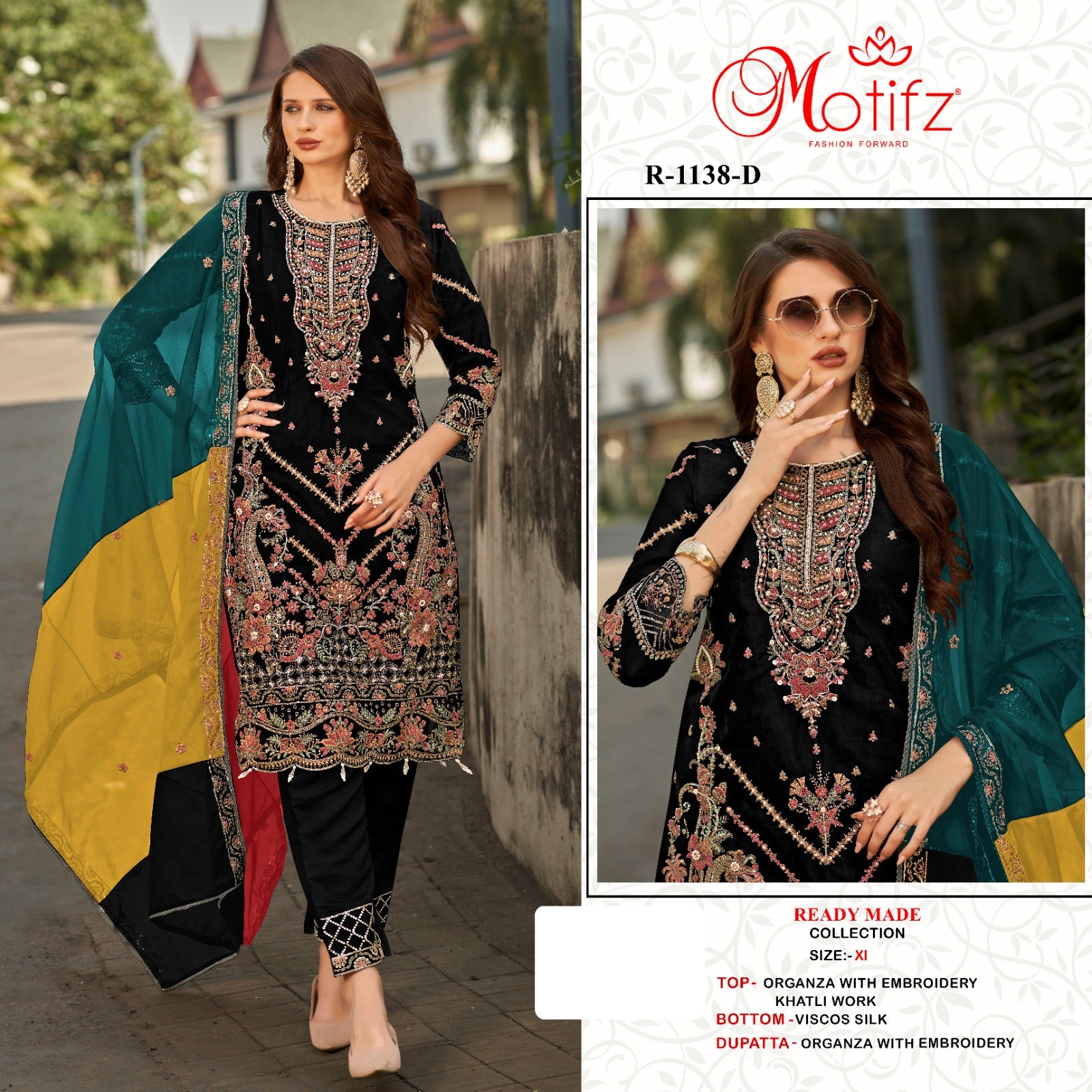 R 1138 Motifz Organza Pakistani Readymade Suits Supplier Ahmedabad
