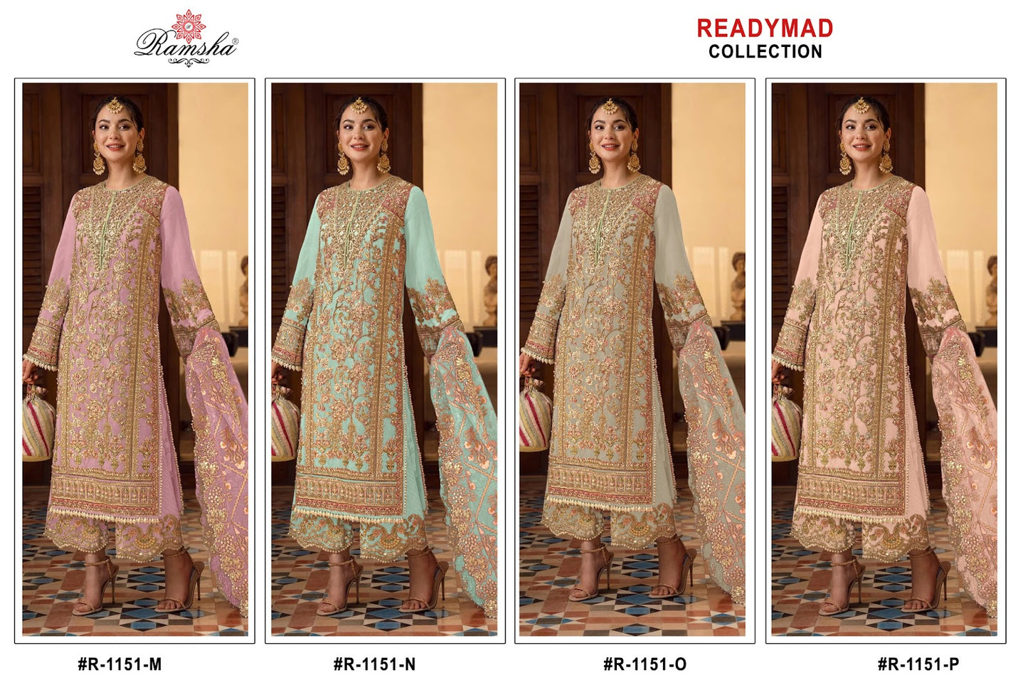 R 1151 Mnop Ramsha Georgette Pakistani Readymade Suits Supplier Ahmedabad