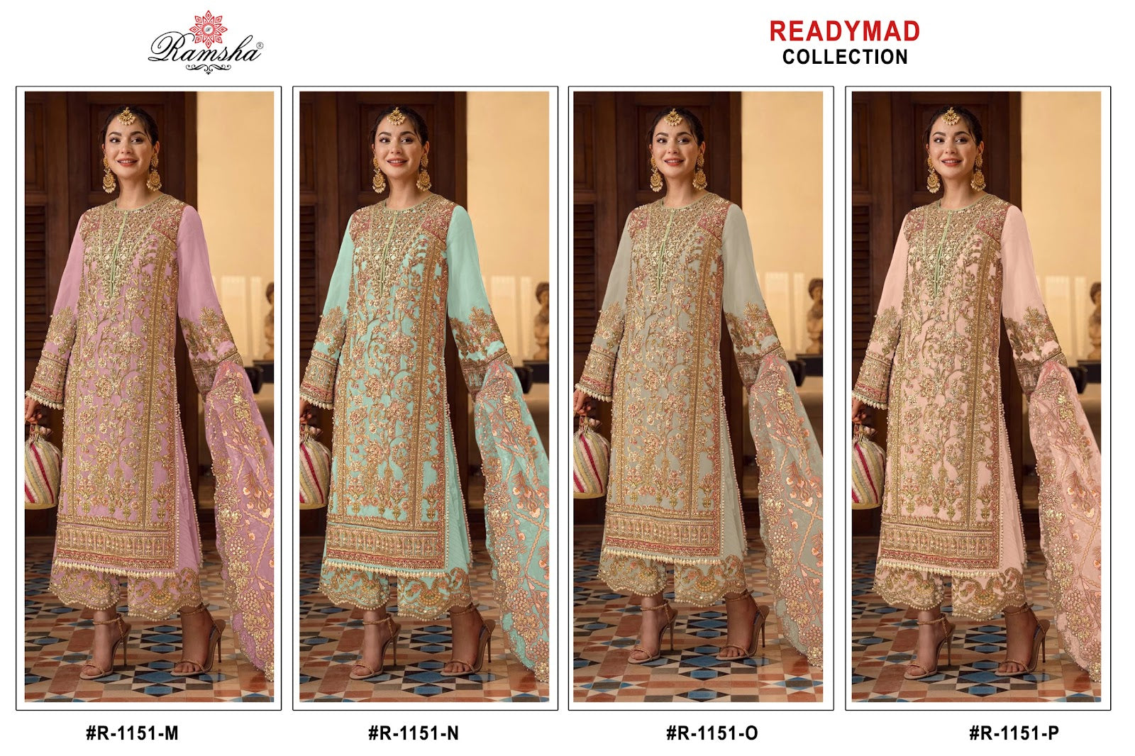 R 1151 Mnop Ramsha Georgette Pakistani Readymade Suits Supplier Ahmedabad