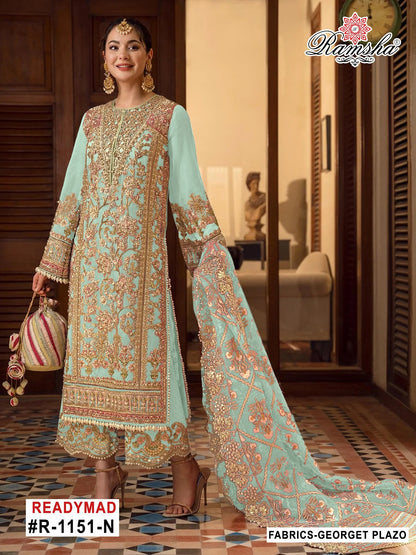 R 1151 Mnop Ramsha Georgette Pakistani Readymade Suits Supplier Ahmedabad