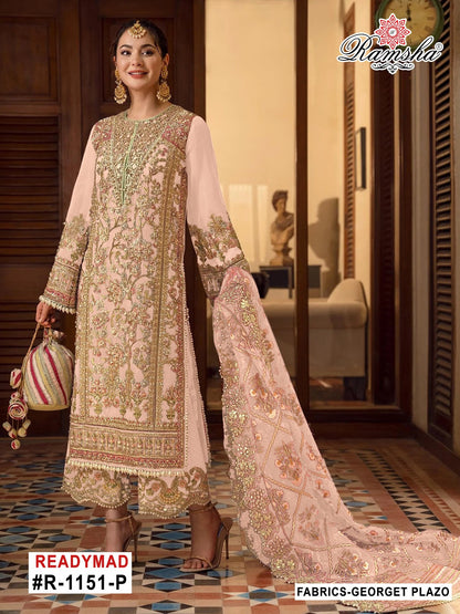 R 1151 Mnop Ramsha Georgette Pakistani Readymade Suits Supplier Ahmedabad