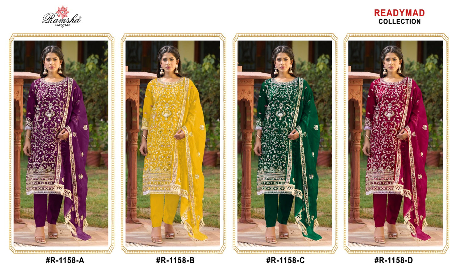 R 1158 Ramsha Organza Pakistani Readymade Suits Wholesale Price