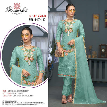 R 1171 Ramsha Organza Pakistani Readymade Suits Manufacturer Gujarat