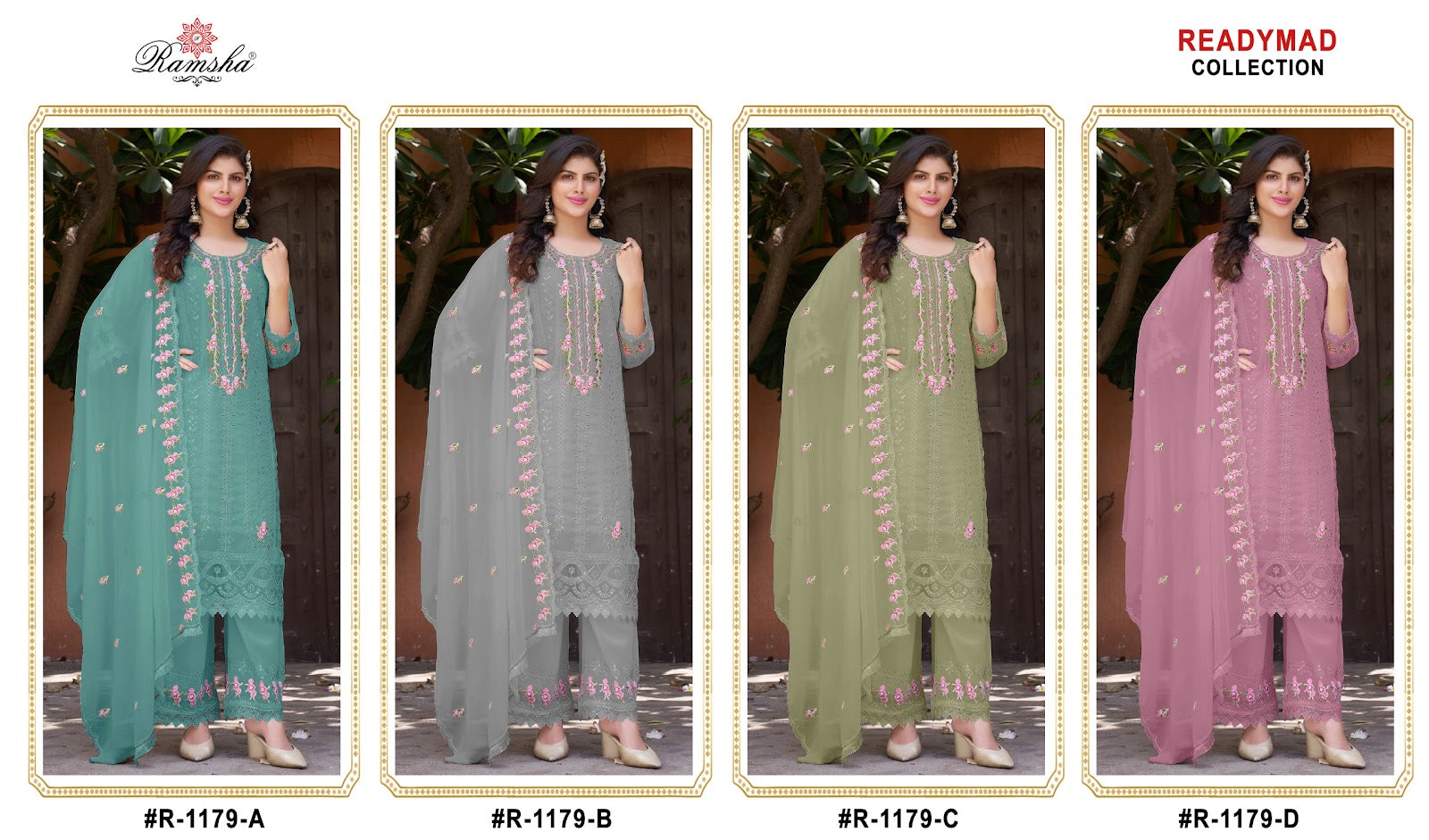 R 1179 Abcd Ramsha Georgette Pakistani Readymade Suits Manufacturer Ahmedabad