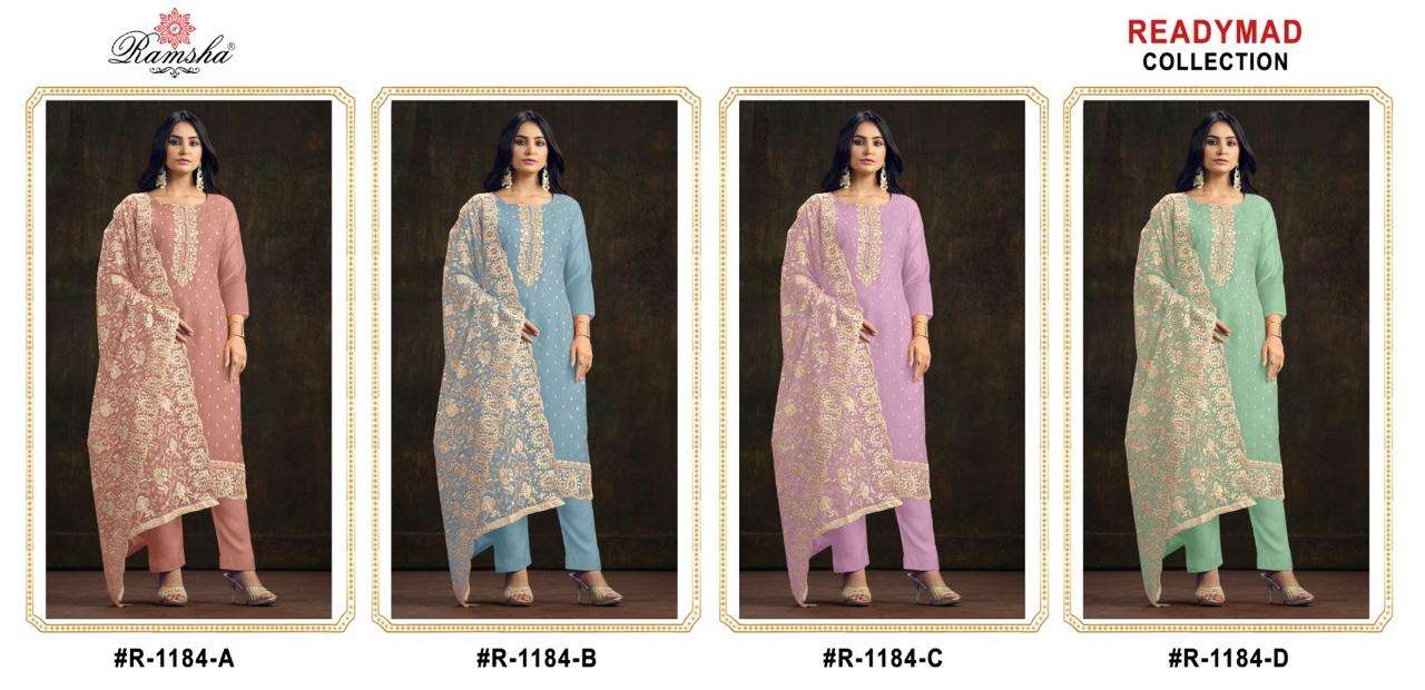 R 1184 Ramsha Organza Pakistani Readymade Suits Wholesale Price