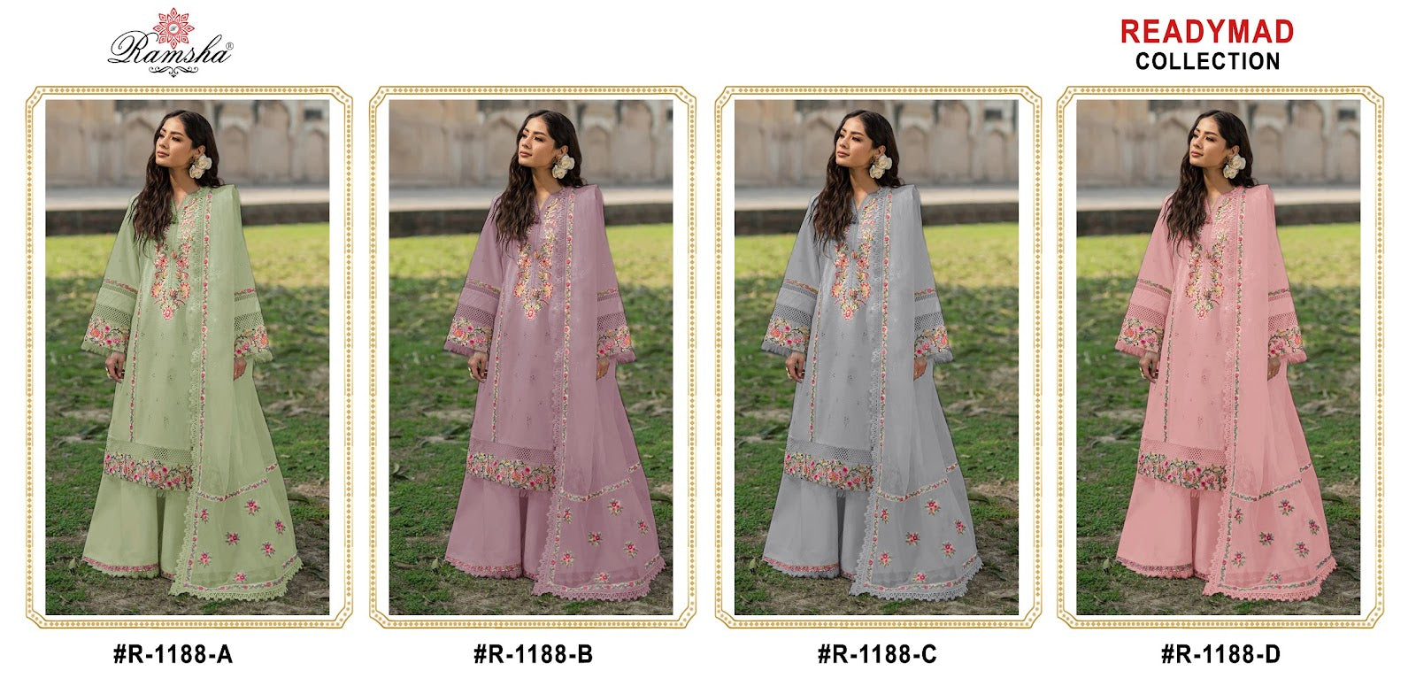 R 1188 Ramsha Georgette Pakistani Readymade Suits Manufacturer Ahmedabad