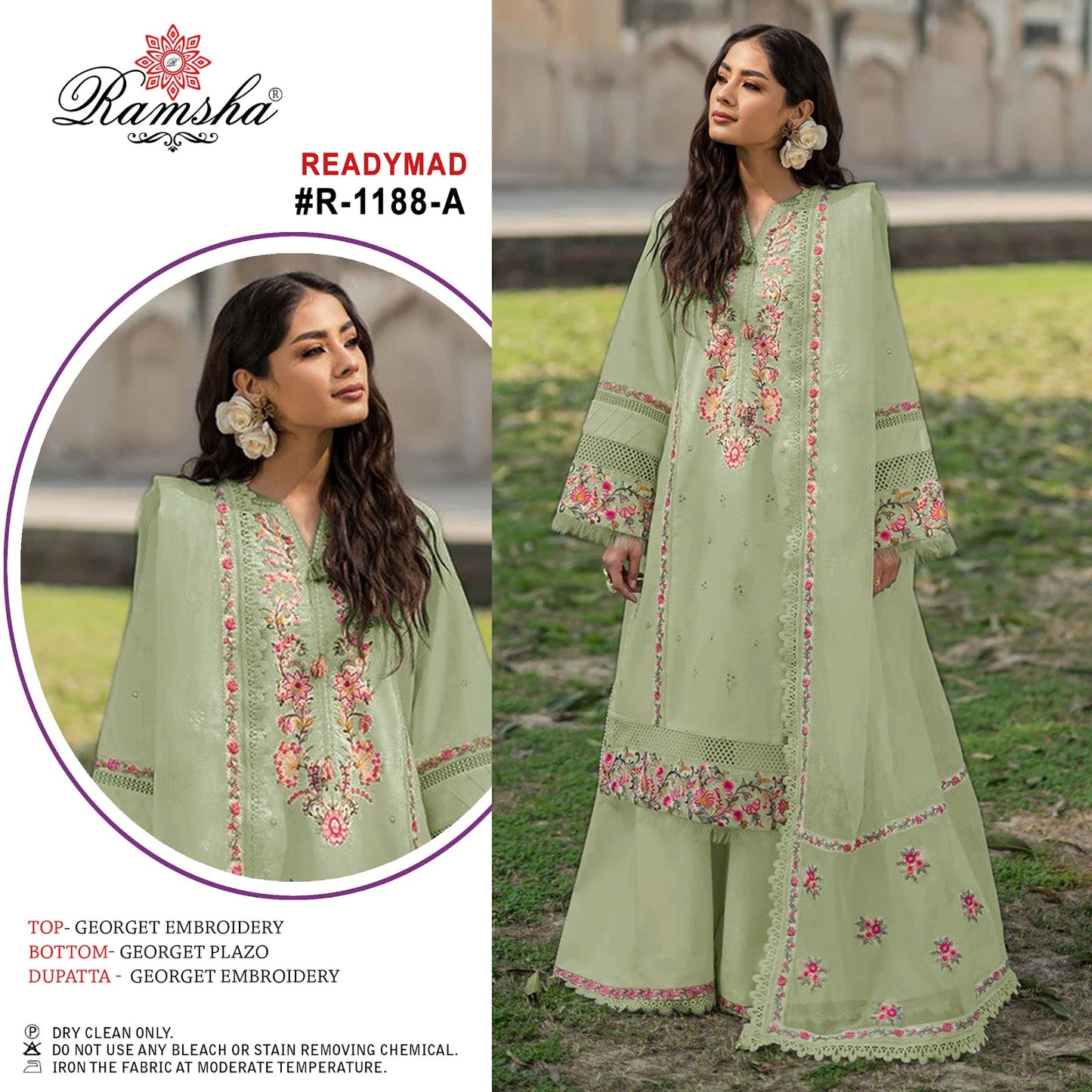 R 1188 Ramsha Georgette Pakistani Readymade Suits Manufacturer Ahmedabad