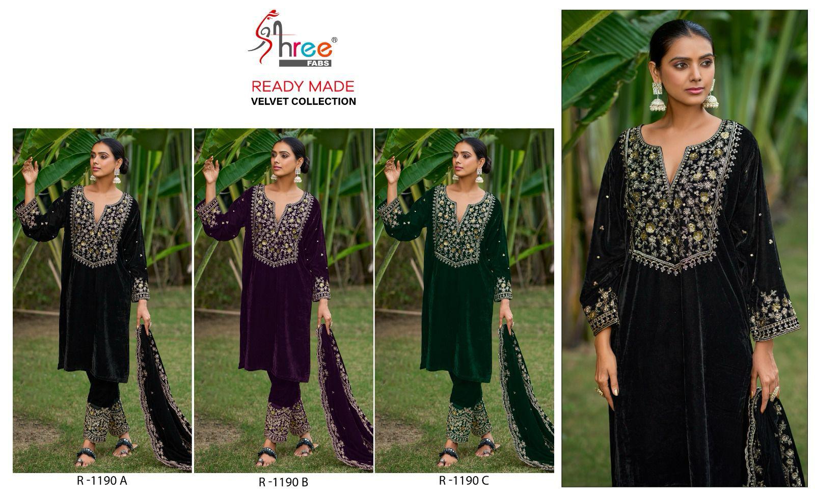 R 1190 Shree Fabs Readymade Velvet Suits Wholesale Price