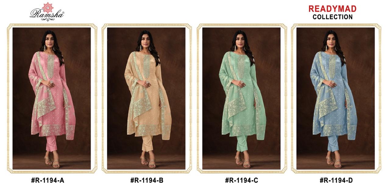 R 1194 Ramsha Organza Pakistani Readymade Suits Supplier India
