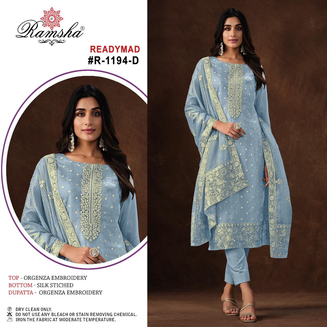 R 1194 Ramsha Organza Pakistani Readymade Suits Supplier India