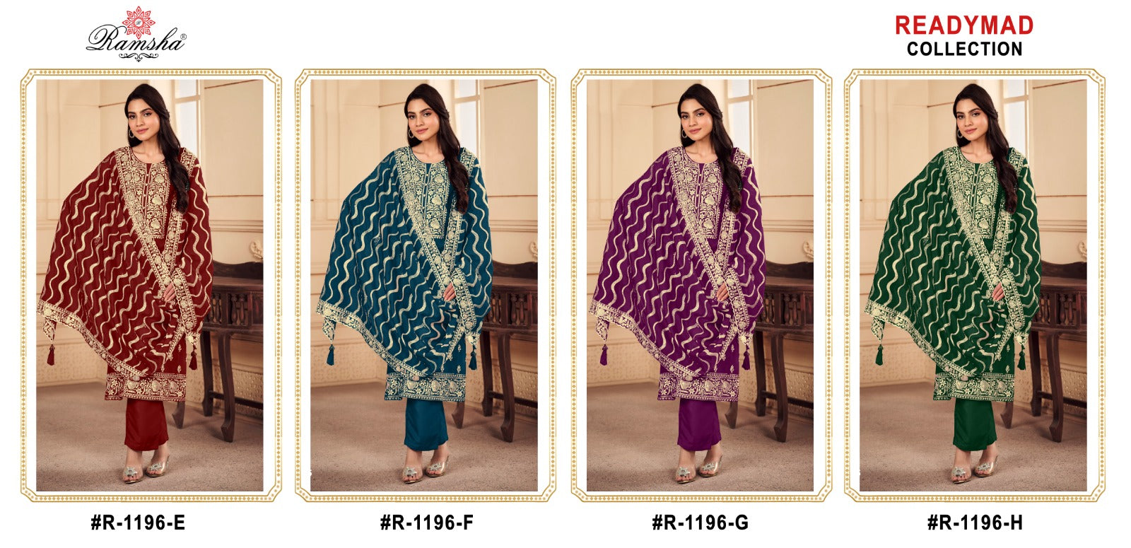 R 1196 Efgh Ramsha Organza Pakistani Readymade Suits Wholesaler