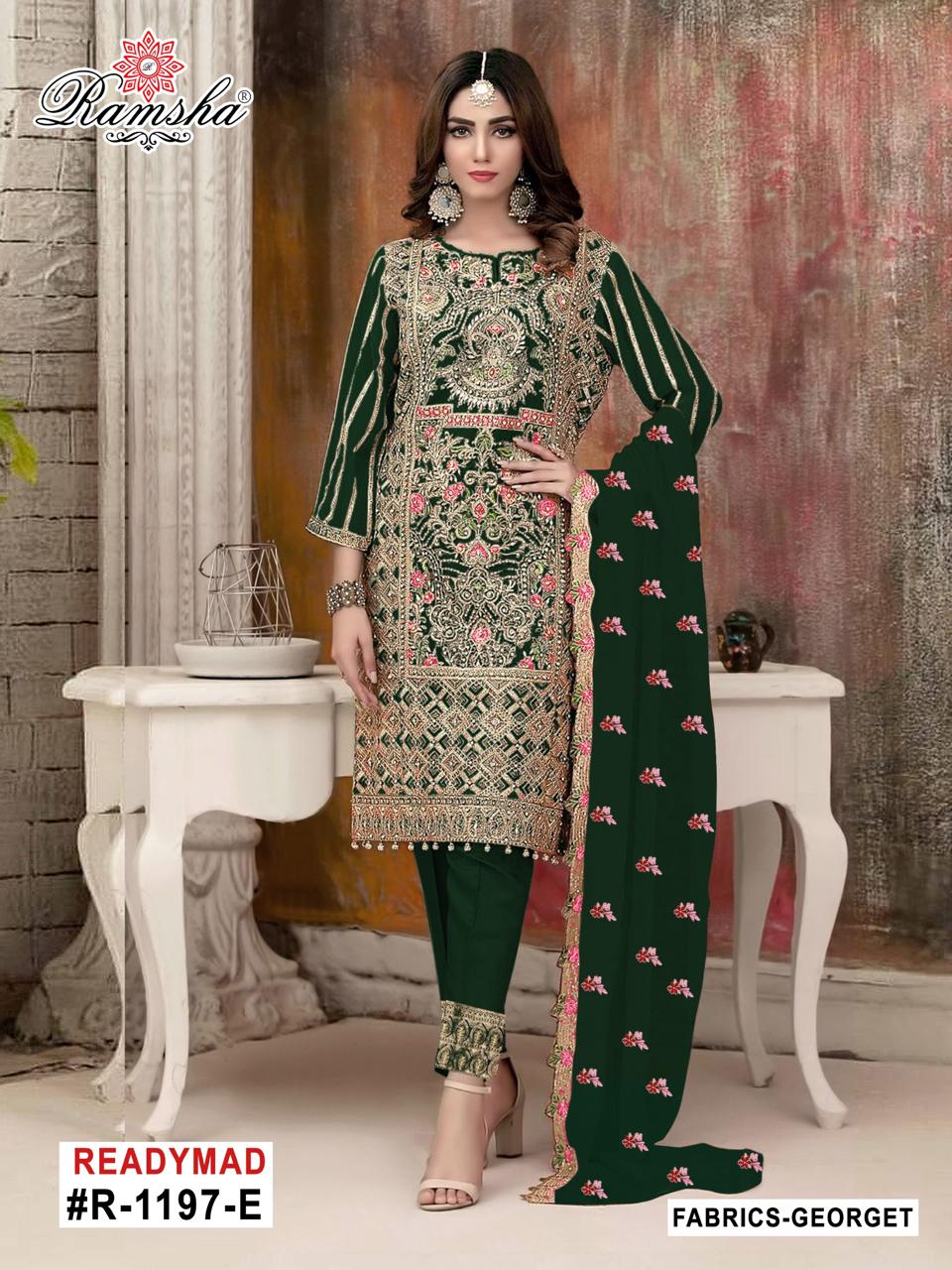 R 1197 Ramsha Georgette Pakistani Readymade Suits Exporter India